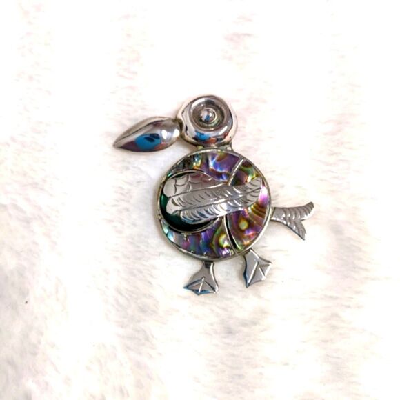Vintage /Rare Mexico Sterling Silver & Abalone Whimsical Toucan Brooche - Picture 8 of 10